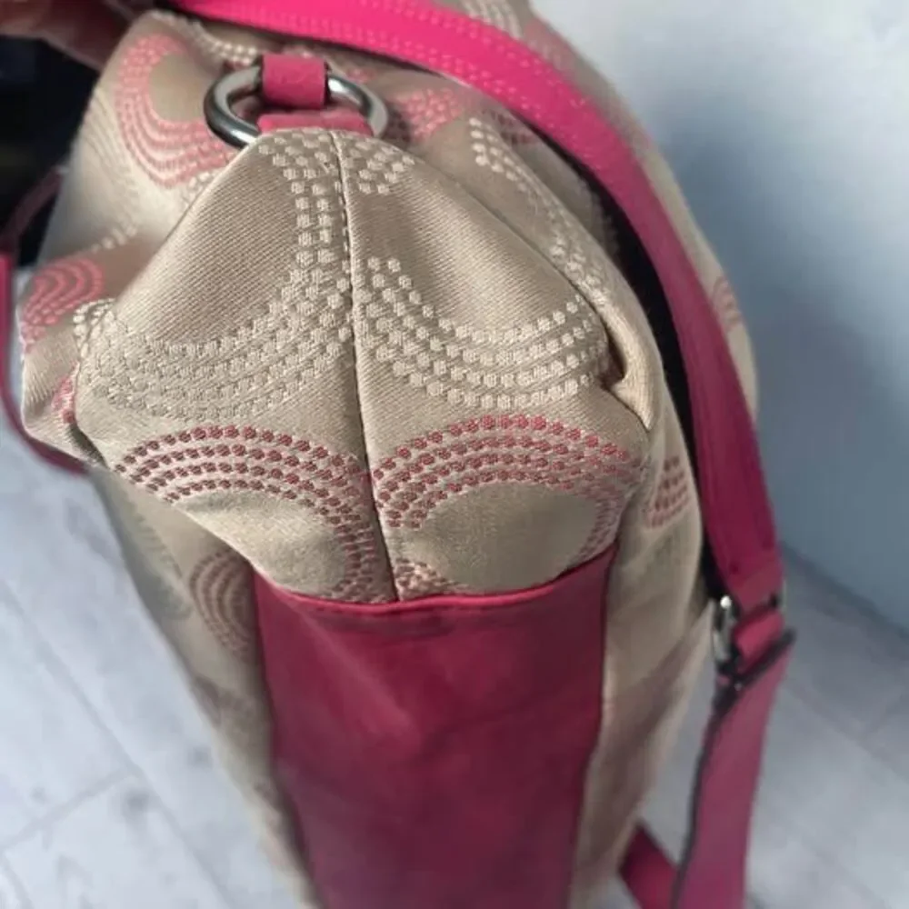 Coach Signature Ashley‎ Dotted Op Art Satchel Dot Pink and Tan Handbag F20049